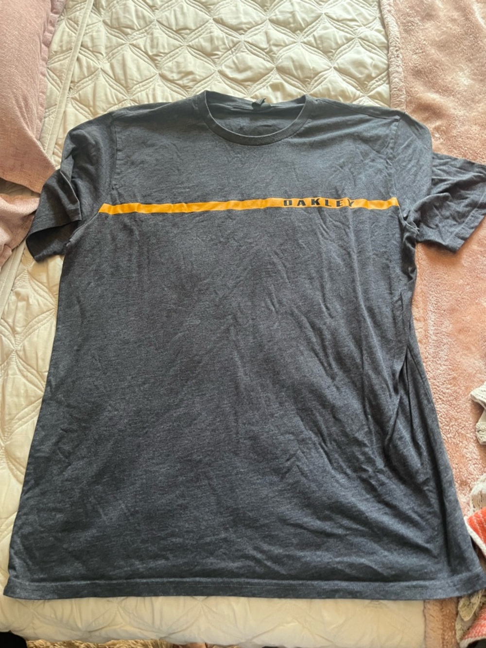 Oakley Charcoal Gray Short Sleeve Tee with Orange Chest Stripe